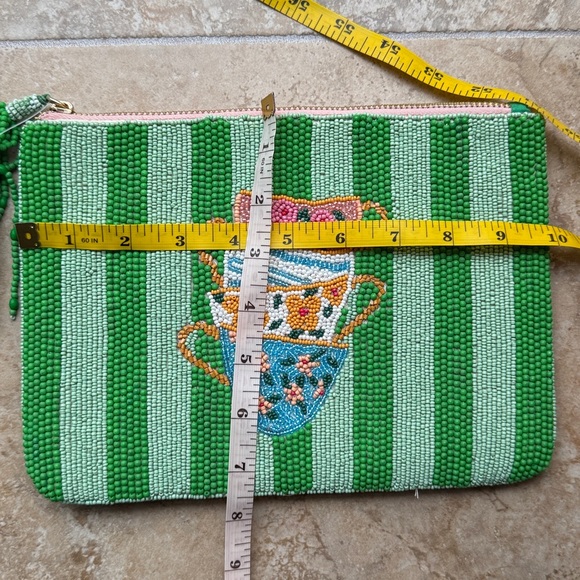 Anthropologie The Fiona Beaded Pouch Tea Cup Large Zip Closure Perfect Host Gift - Picture 11 of 11